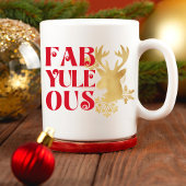 Fab-Yule-Ous Christmas Reindeer Red and Gold マグカップ