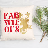 Fab-Yule-Ous Christmas Reindeer Red & Gold クッション