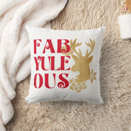 Fab-Yule-Ous Christmas Reindeer Red & Gold クッション