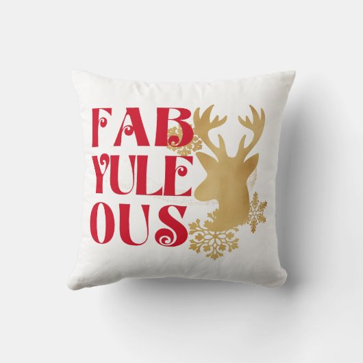 Fab-Yule-Ous Christmas Reindeer Red & Gold クッション (裏面)