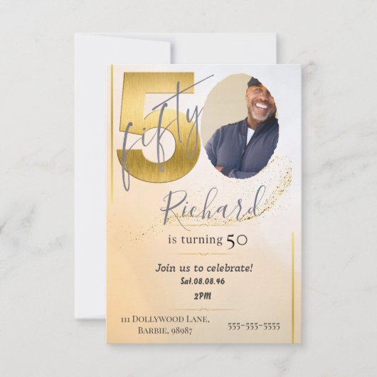 Fabolous ゴールド ゴールデン 50歳 名前入り 招待状 (正面)