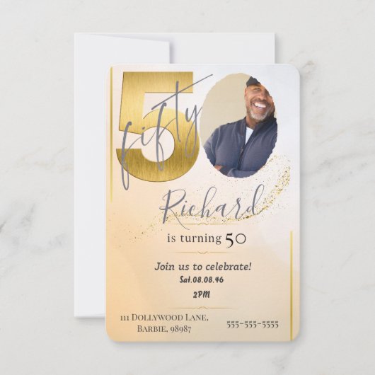 Fabolous ゴールド ゴールデン 50歳 名前入り 招待状 (正面)