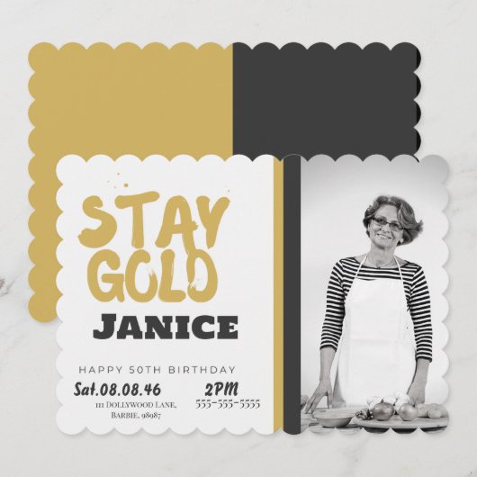 Fabolous Gold Golden 50th Personalized 招待状 (正面/裏面)