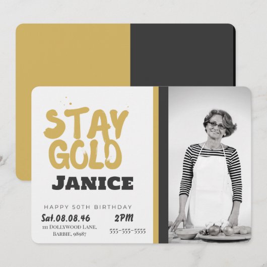 Fabolous Gold Golden 50th Personalized 招待状 (正面/裏面)