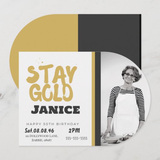 Fabolous Gold Golden 50th Personalized 招待状 (正面/裏面)