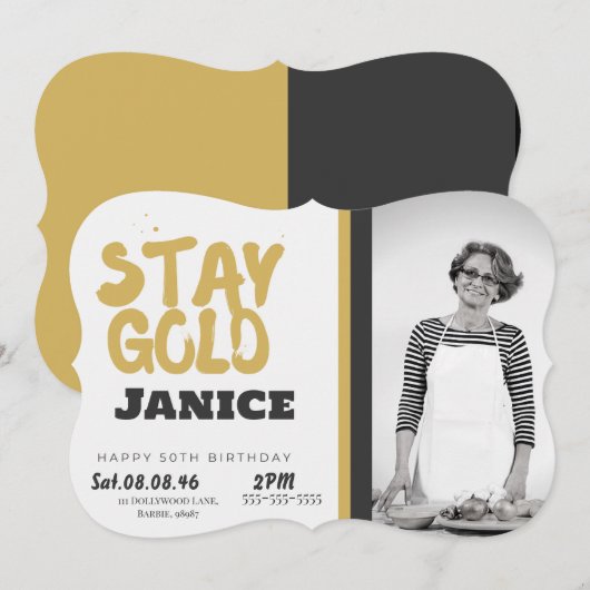 Fabolous Gold Golden 50th Personalized 招待状 (正面/裏面)