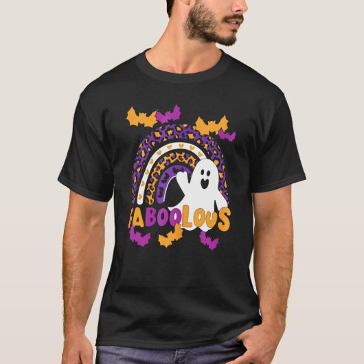 Faboolous Ghost And Rainbow Leopard Funny Hallowee Tシャツ (正面)