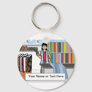 Fabric パーソナライズされた Store Worker – 女性マンガ キーホルダー