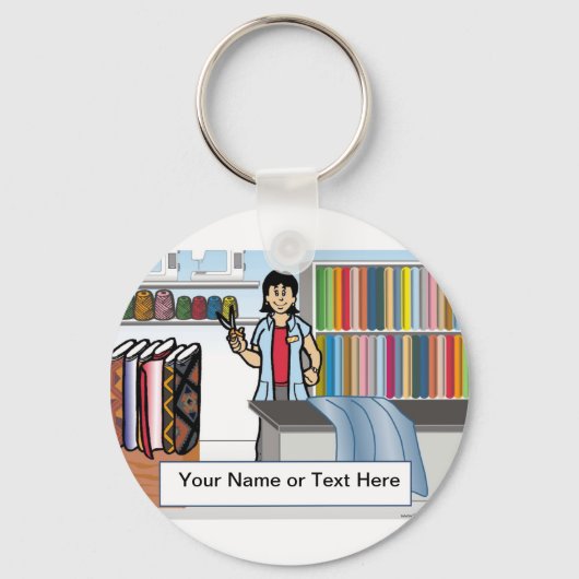Fabric パーソナライズされた Store Worker – 女性マンガ キーホルダー (正面)
