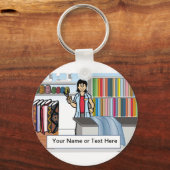 Fabric パーソナライズされた Store Worker – 女性マンガ キーホルダー (正面)