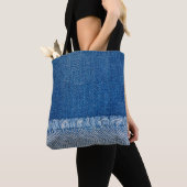 Fabric Blue Jeans Background、Denimテクスチャ トートバッグ (クローズアップ)