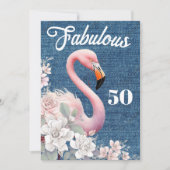 Fabulous 50 Flamingo Birthday Pink Floral Elegant  招待状 (正面)
