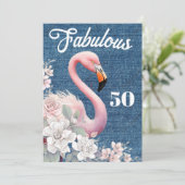 Fabulous 50 Flamingo Birthday Pink Floral Elegant  招待状 (スタンド正面)