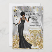 Fabulous 50 Gold Black Champagne Birthday Party 招待状 (正面)
