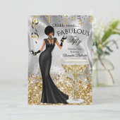 Fabulous 50 Gold Black Champagne Birthday Party 招待状 (スタンド正面)