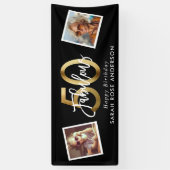 Fabulous 50th Happy Birthday Photo Black Gold 横断幕 (縦)