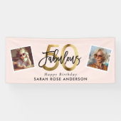 Fabulous 50th Happy Birthday Photo Blush Pink Gold 横断幕 (横)