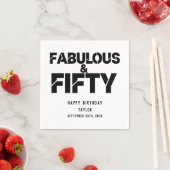 Fabulous and Fifty Birthday Black Bold Script スタンダードカクテルナプキン (インサイチュ)