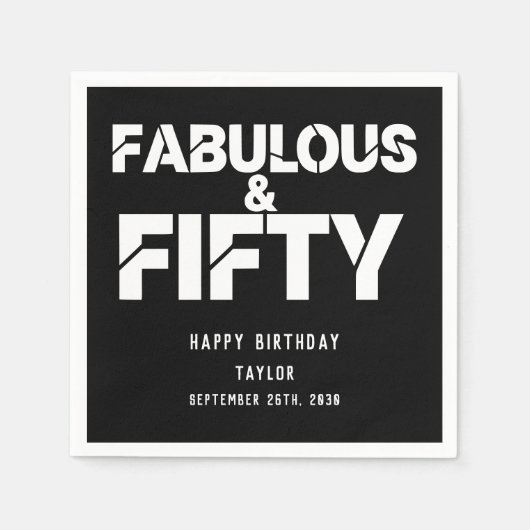 Fabulous and Fifty Birthday Bold Script Custom スタンダードカクテルナプキン (正面)