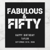 Fabulous and Fifty Birthday Bold Script Custom ワインラベル (シングルラベル)