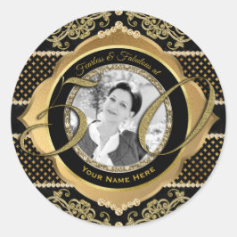 Fabulous at Fifty金ゴールドブラックフォトフレーム ラウンドシール