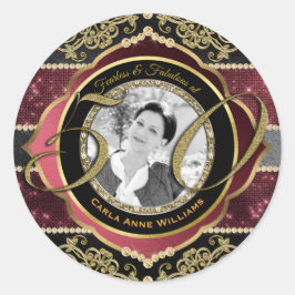 Fabulous at Fifty金ゴールドRuby Diamondsフォトフレーム ラウンドシール