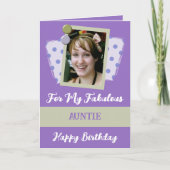 Fabulous auntie photo name purple green birthday カード (正面)