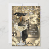 Fabulous Birthday Black Gold Dress Woman Champagne 招待状 (正面)