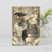Fabulous Birthday Black Gold Dress Woman Champagne 招待状 (スタンド正面)