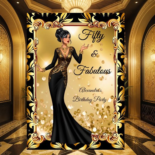 Fabulous Birthday Black Gold Stunning Dress Party 招待状
