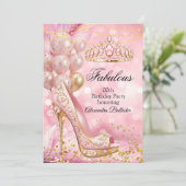 Fabulous birthday Blush Pink Tiara Gold Heel 招待状 (スタンド正面)