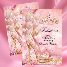 Fabulous birthday Blush Pink Tiara Gold Heel 招待状