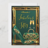 Fabulous Birthday Emerald gems Heel Champagne Gold 招待状 (正面)