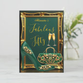 Fabulous Birthday Emerald gems Heel Champagne Gold 招待状 (スタンド正面)
