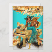 Fabulous Birthday Exotic Teal Gold Piano Party 招待状 (正面)