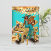 Fabulous Birthday Exotic Teal Gold Piano Party 招待状 (スタンド正面)