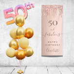 Fabulous birthday glitter rose gold pink welcome 横断幕<br><div class="desc">A vertical banner for a girly and glamorous 50th (or any age) & Fabulous birthday party. A faux rose gold gradient background with an elegant faux rose gold, pink glitter drips, paint dripping look. With the text: 50 and Fabulous Happy Birthday. Personalize and add age and name. Perfect both as...</div>