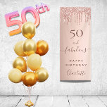 Fabulous birthday glitter rose gold pink welcome 横断幕<br><div class="desc">A vertical banner for a girly and glamorous 50th (or any age) & Fabulous birthday party. A faux rose gold gradient background with an elegant faux rose gold, pink glitter drips, paint dripping look. With the text: 50 and Fabulous Happy Birthday. Personalize and add age and name. Perfect both as...</div>