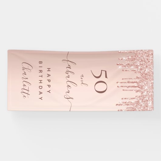 Fabulous birthday glitter rose gold pink welcome 横断幕 (横)