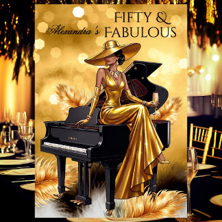 Fabulous Birthday Gold Champagne Piano Black 招待状