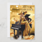 Fabulous Birthday Gold Champagne Piano Black 招待状 (正面)