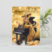 Fabulous Birthday Gold Champagne Piano Black 招待状 (スタンド正面)