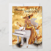 Fabulous Birthday Gold Champagne White Piano 招待状 (正面)