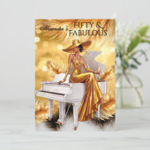 Fabulous Birthday Gold Champagne White Piano 招待状 (スタンド正面)