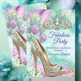 Fabulous birthday Lilac Teal Tiara Gold Heel 招待状