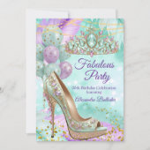 Fabulous birthday Lilac Teal Tiara Gold Heel 招待状 (正面)