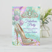 Fabulous birthday Lilac Teal Tiara Gold Heel 招待状 (スタンド正面)