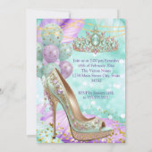 Fabulous birthday Lilac Teal Tiara Gold Heel 招待状 (裏面)