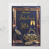Fabulous Birthday Navy Jewels Heel Champagne Gold 招待状 (正面)