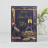 Fabulous Birthday Navy Jewels Heel Champagne Gold 招待状 (スタンド正面)